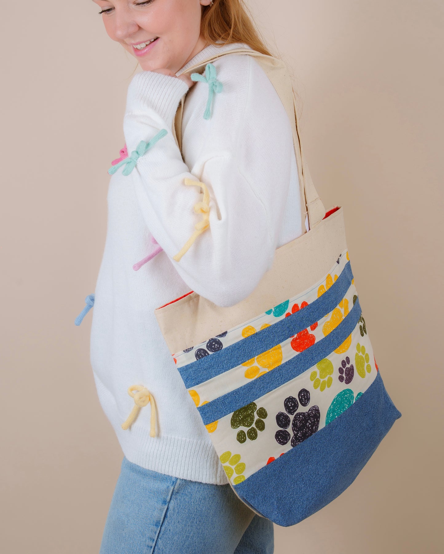 Paw Print Tote Bag // canvas + jeans tote