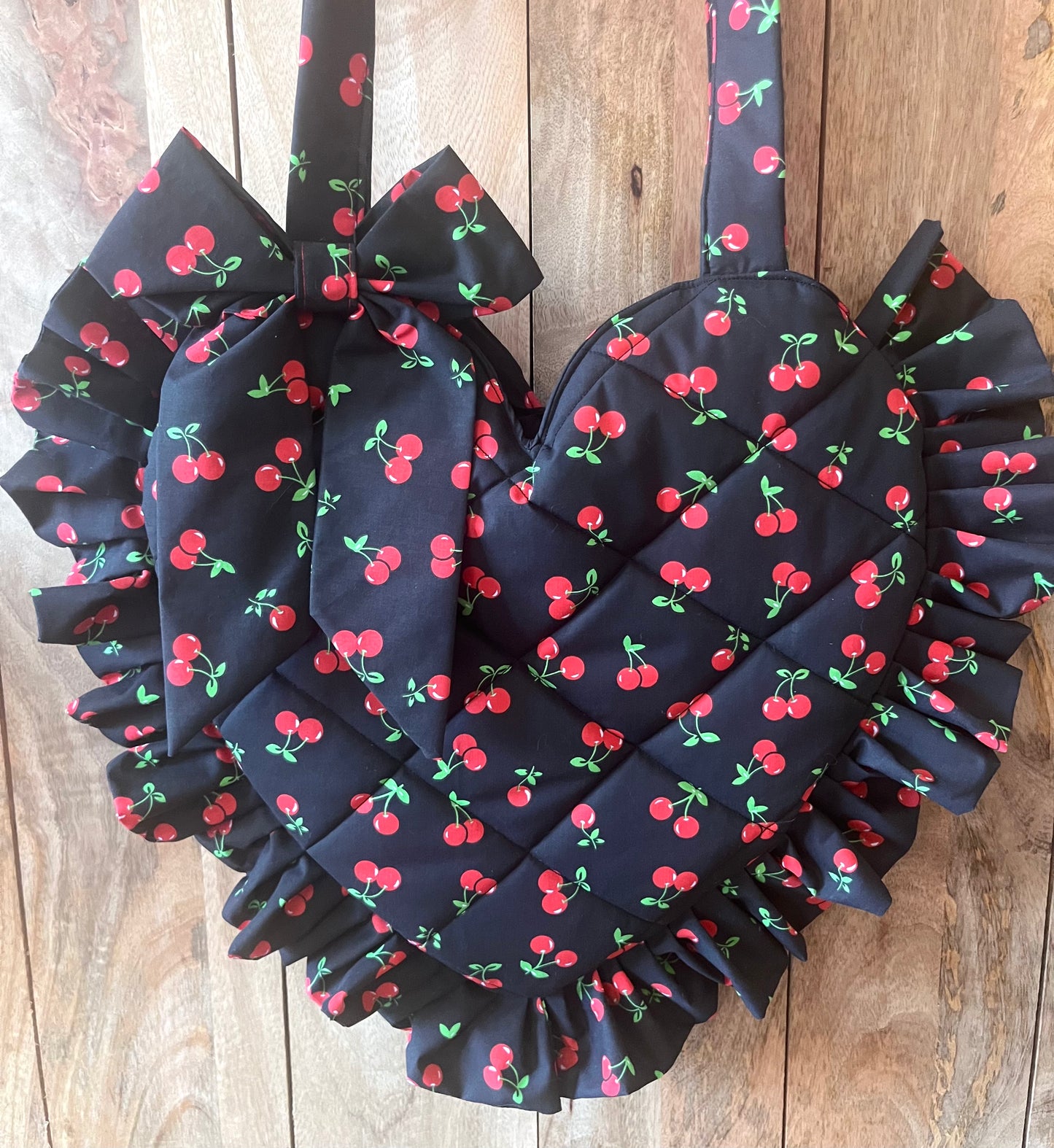 XL Cherry Frill Heart Tote Bag (with bow)