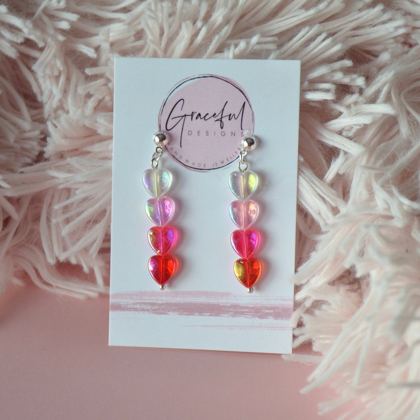 Pink Ombré Heart Studs