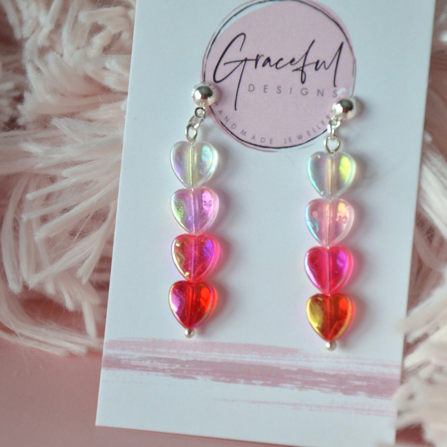 Pink Ombré Heart Studs