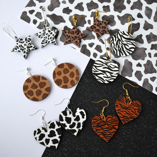 White Leopard Print Earrings