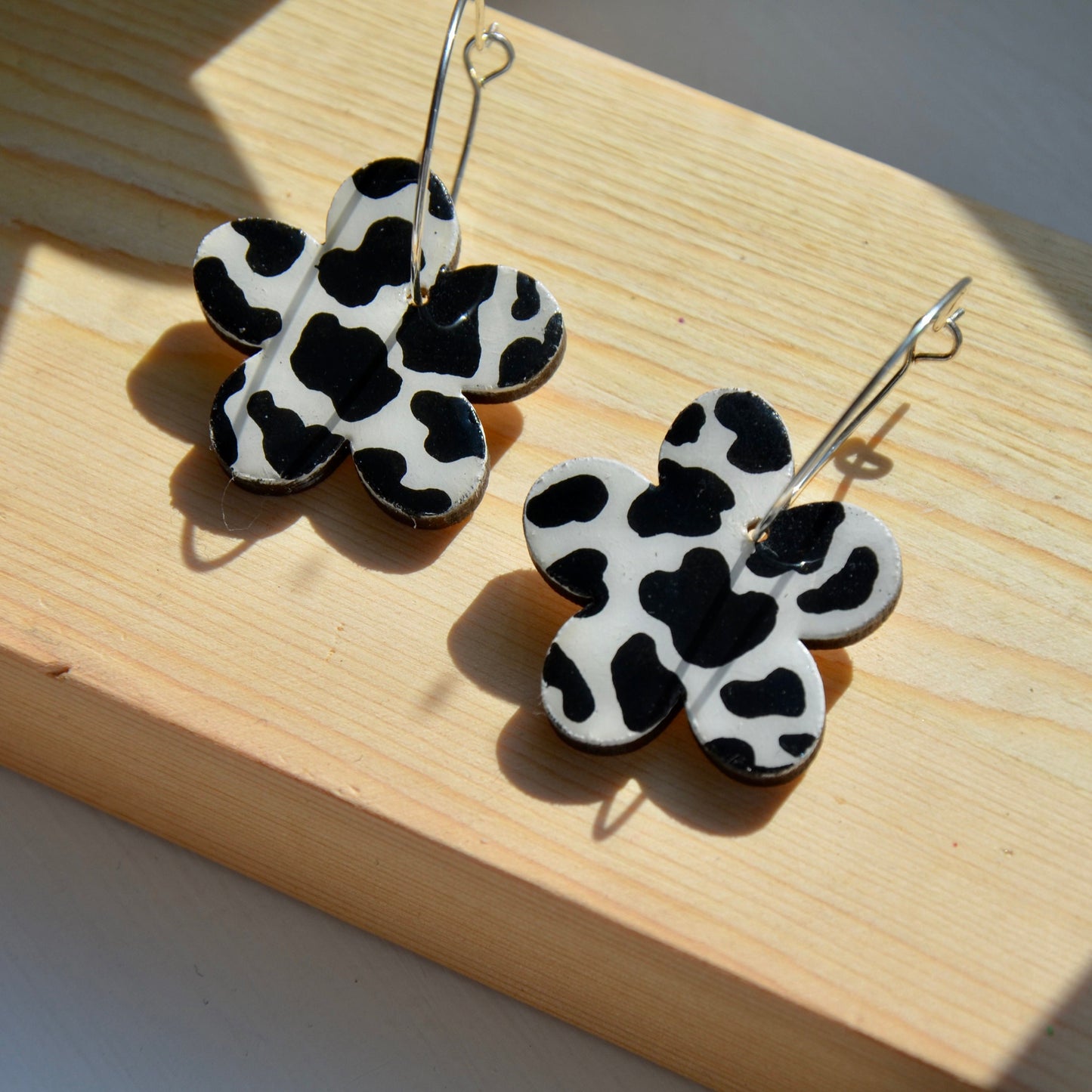 Cow Print Flower Hoops
