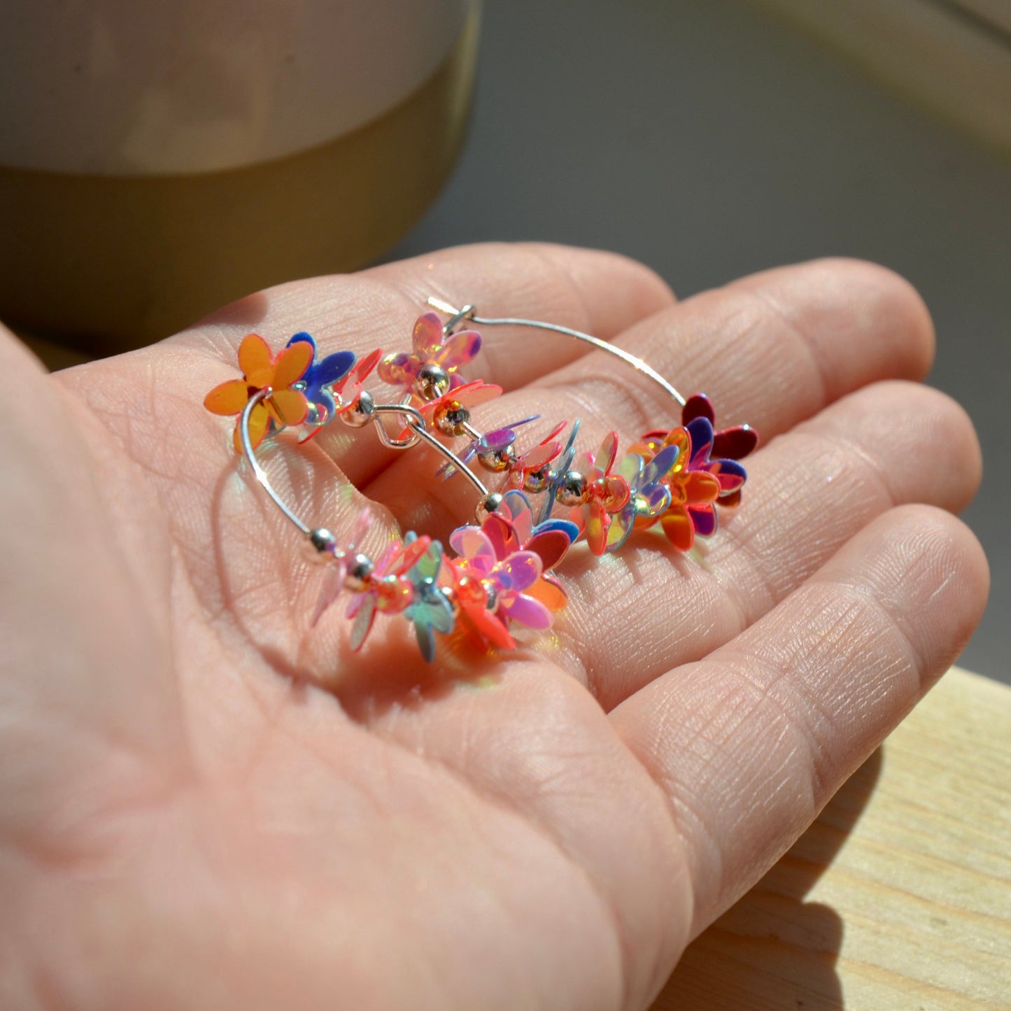 Iridescent Flower Hoops