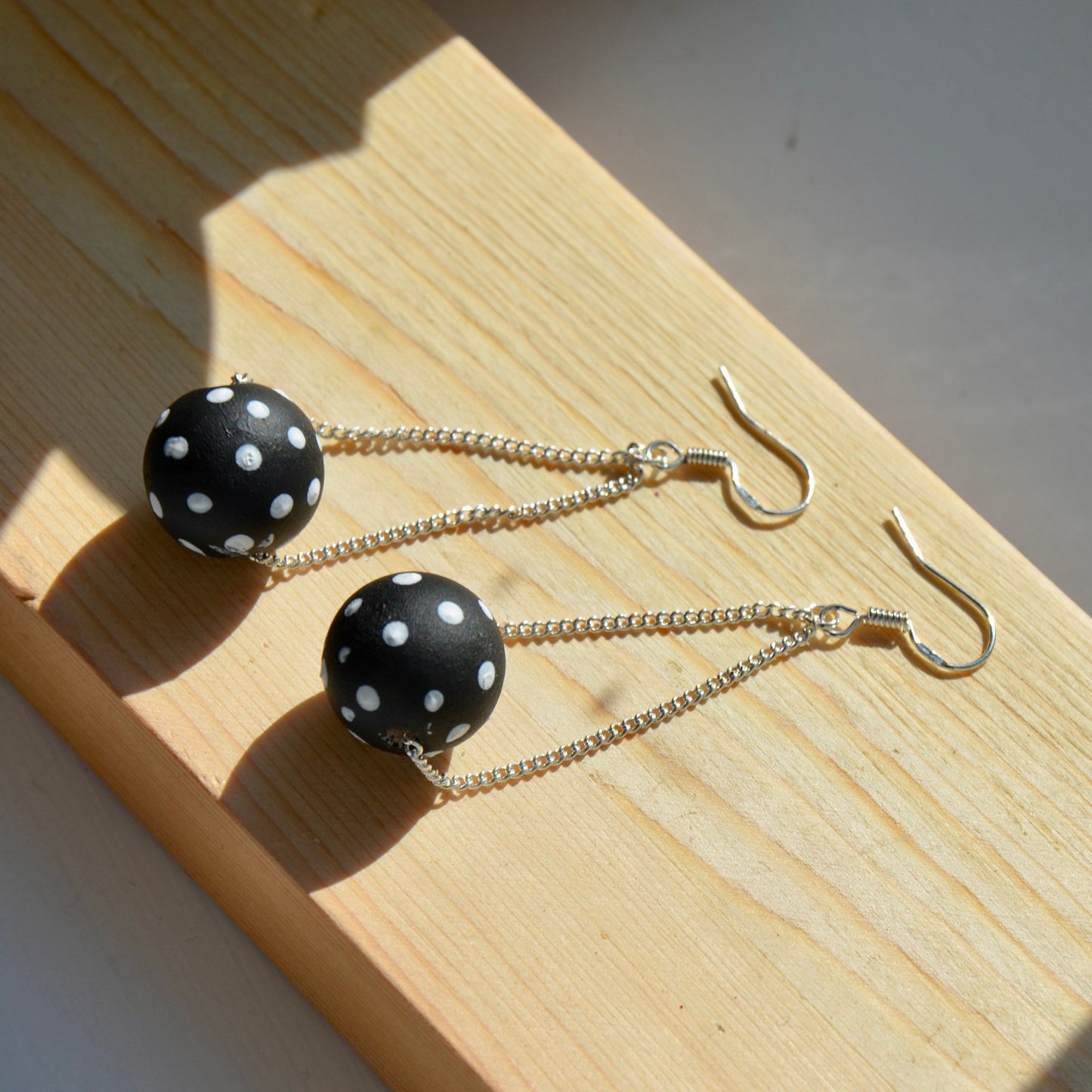 Black Polka Dot Chain Earrings