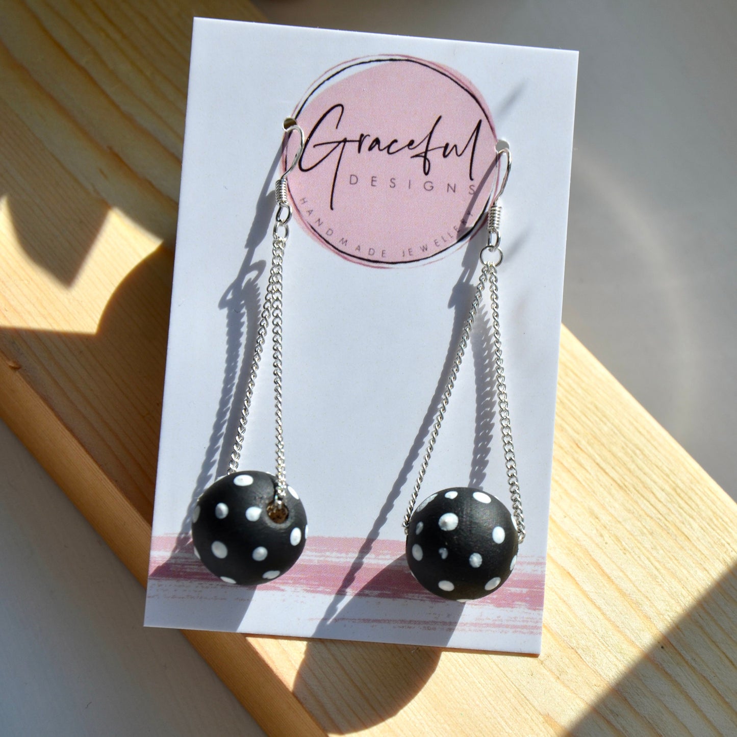 Black Polka Dot Chain Earrings
