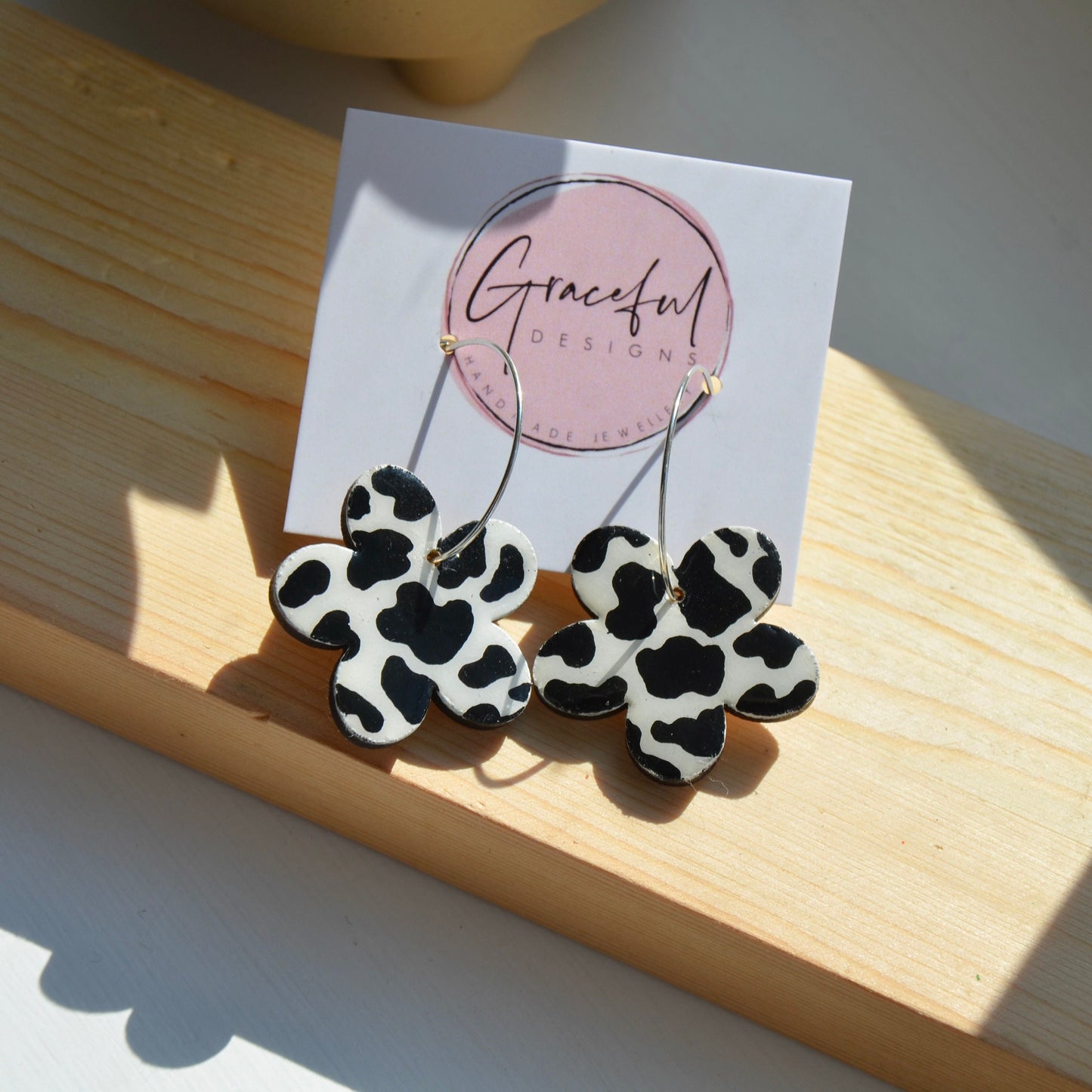 Cow Print Flower Hoops