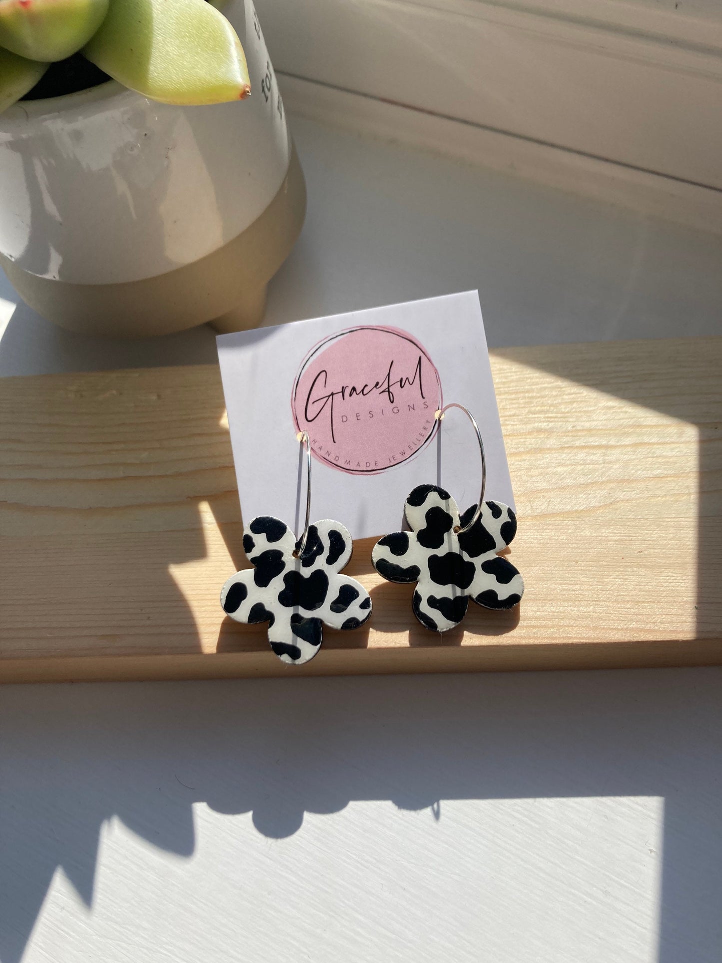 Cow Print Flower Hoops