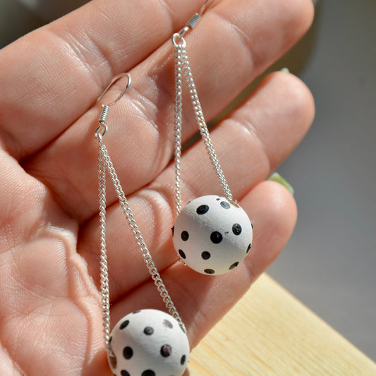 White Polka Dot Chain Earrings