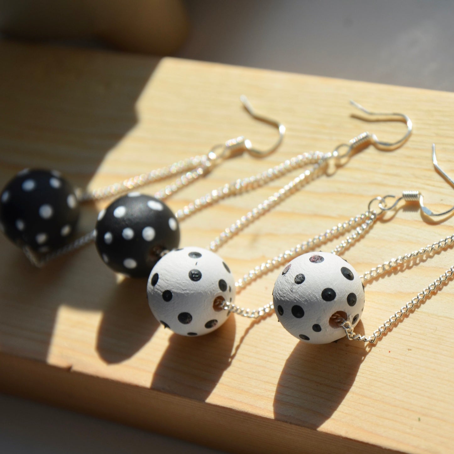Black Polka Dot Chain Earrings
