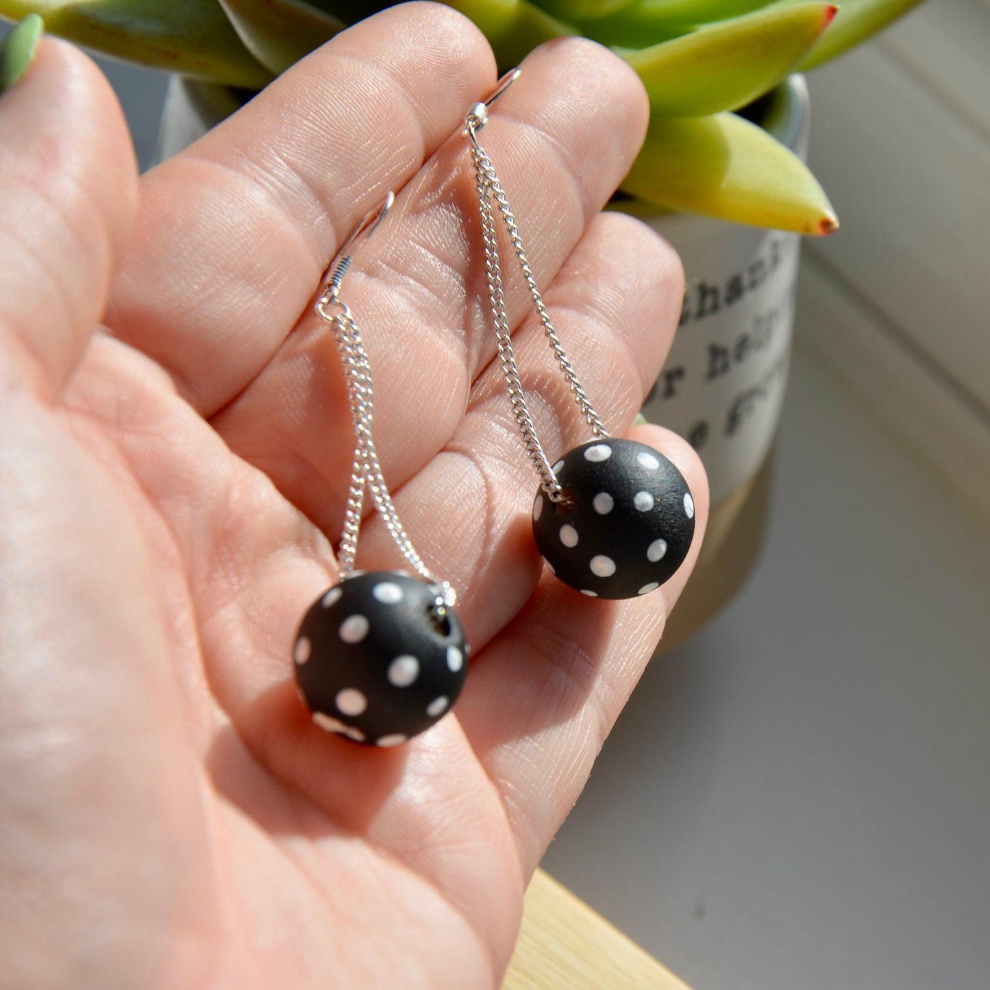 Black Polka Dot Chain Earrings