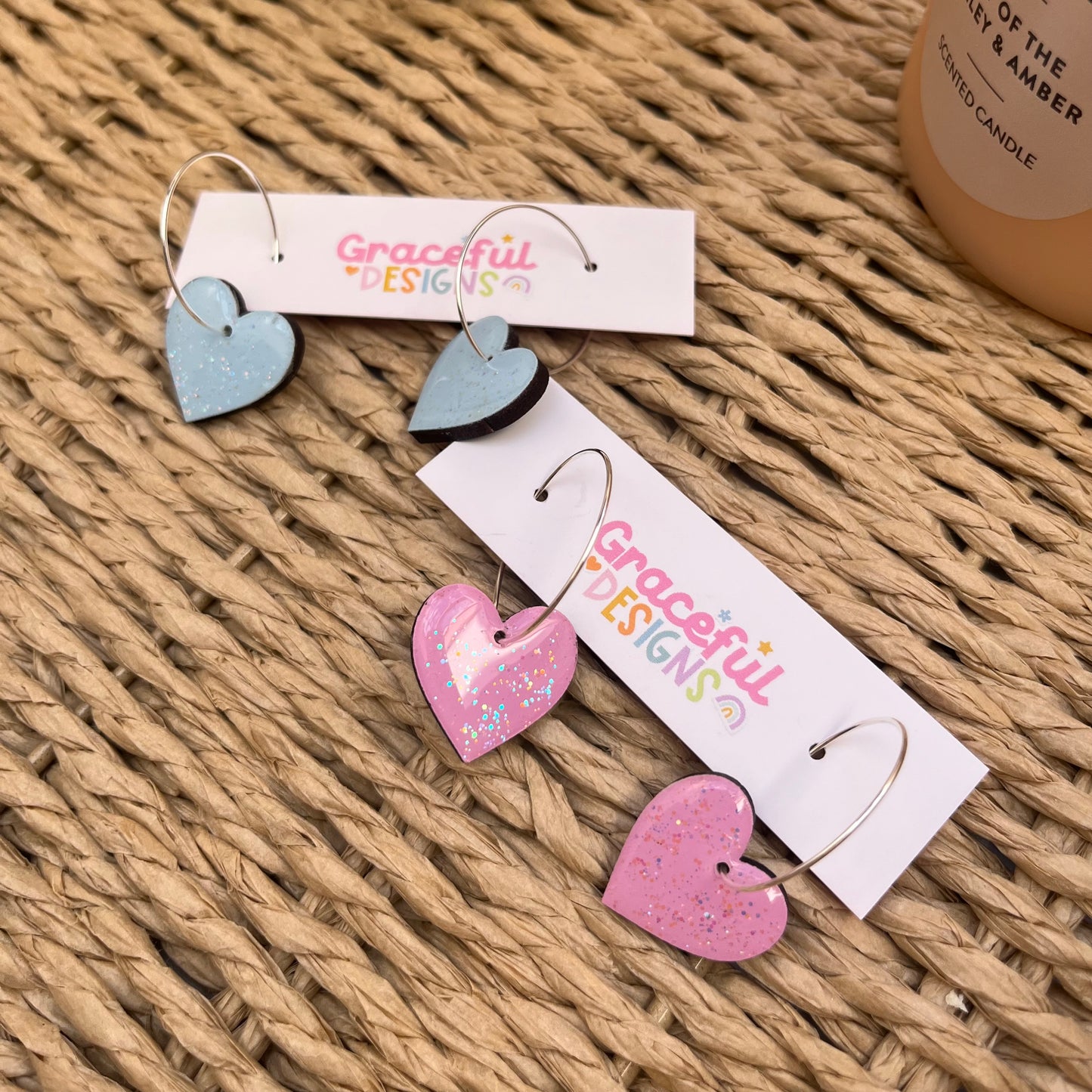 Blue Sparkle Heart Hoops