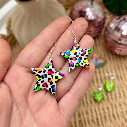 Wild Neon // white leopard print earrings