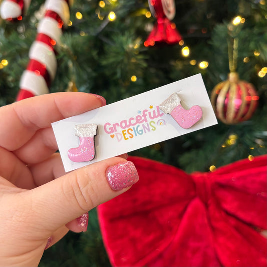 Pink Sparkly Stocking Studs