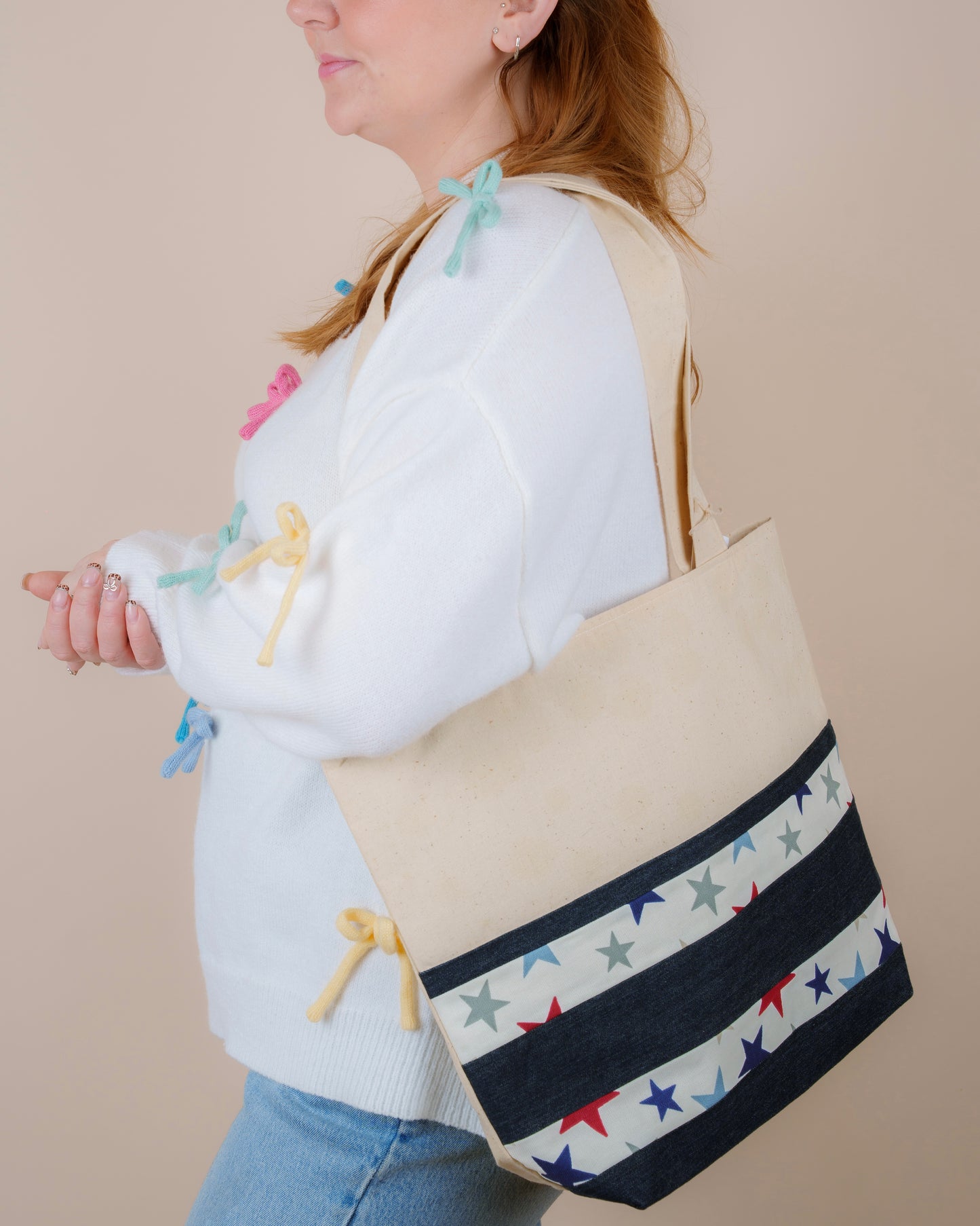 Stars Tote Bag // canvas + jeans tote