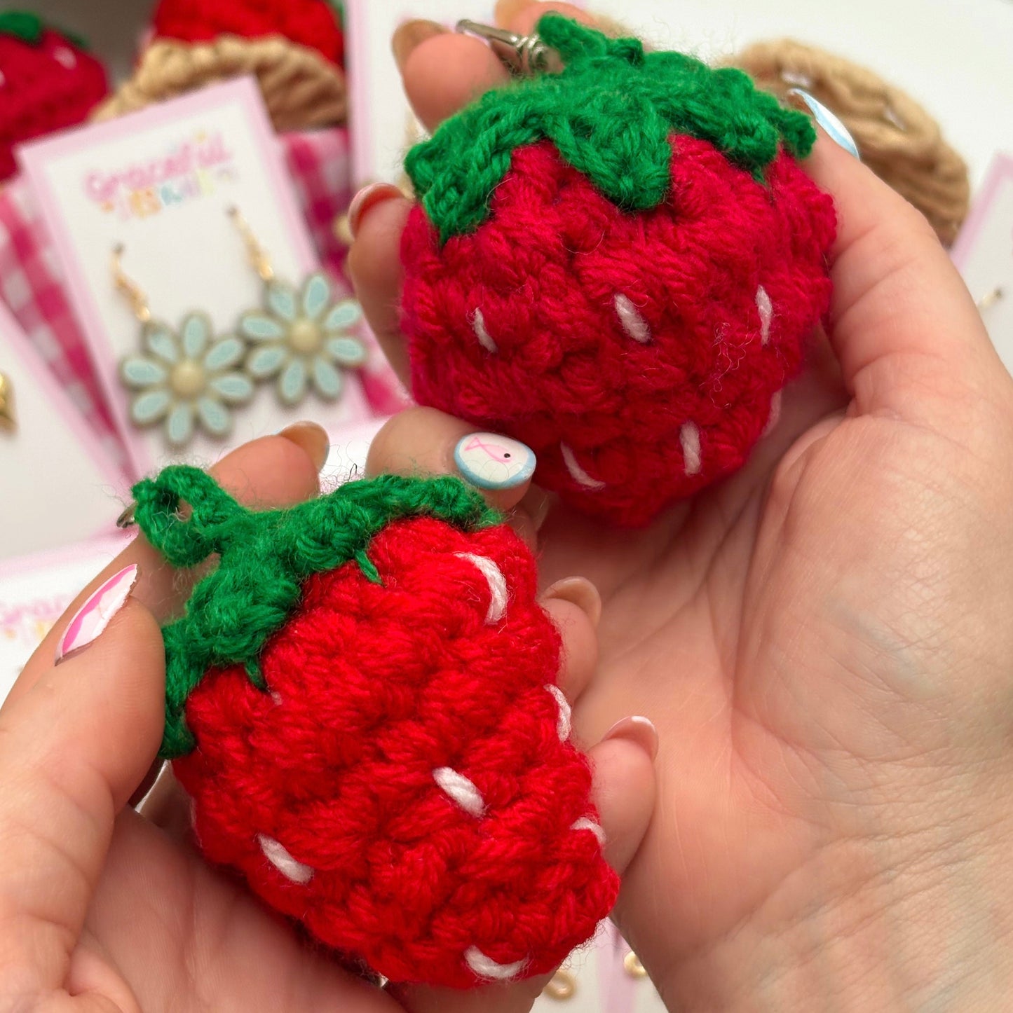 Crochet Strawberry Keyrings - Collaboration with KraftyKreations