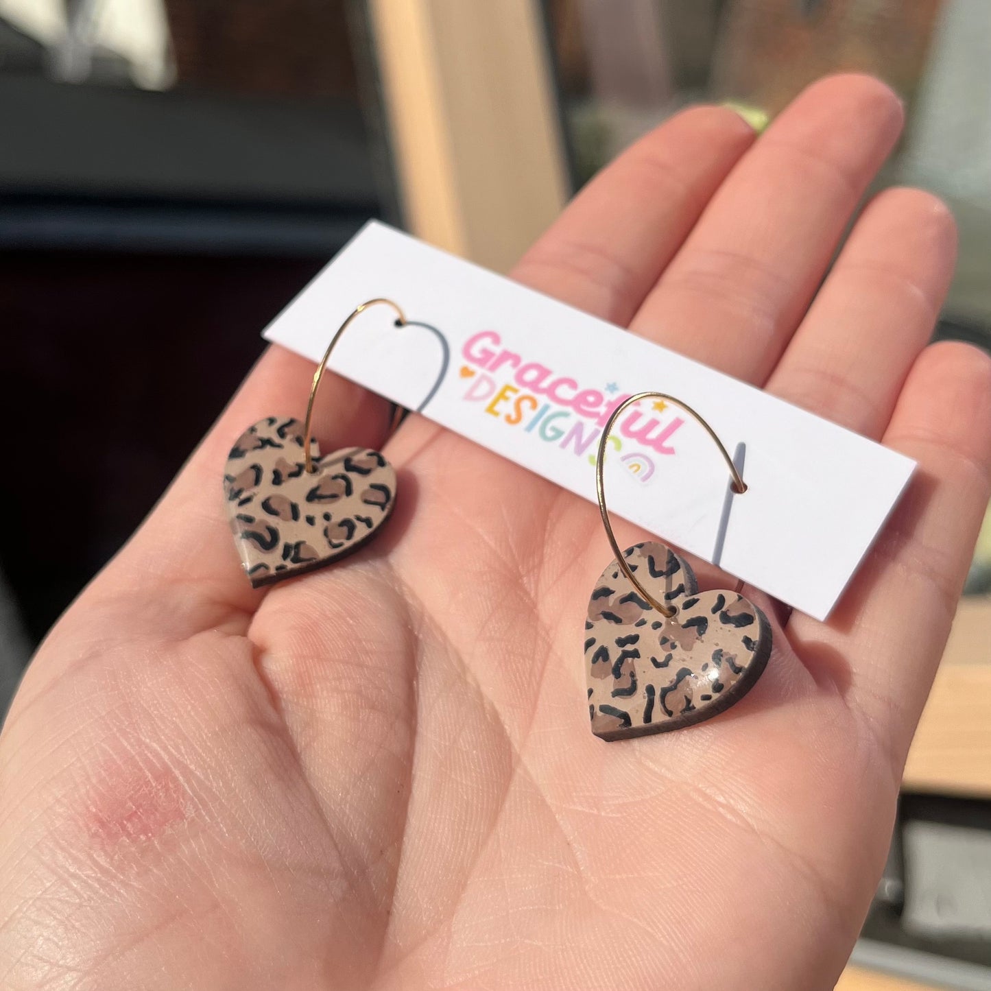 Leopard Print Heart Hoops