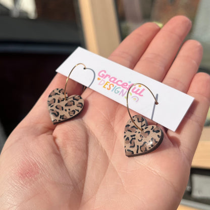 Leopard Print Heart Hoops