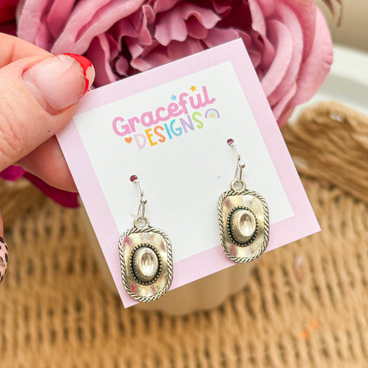 Silver Cowboy Hat Earrings