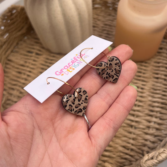 Leopard Print Heart Hoops