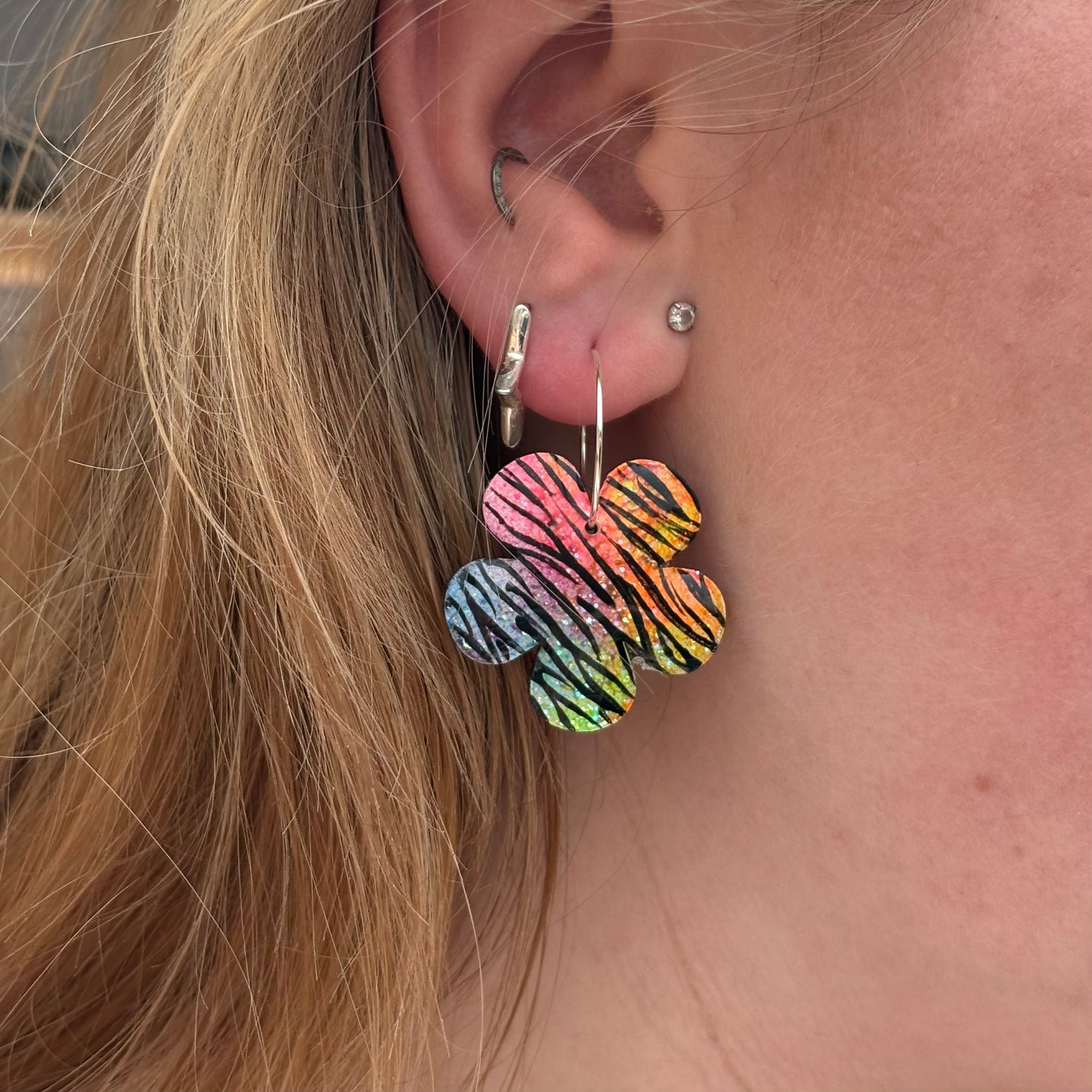 Neon Safari // neon tiger/zebra print earrings