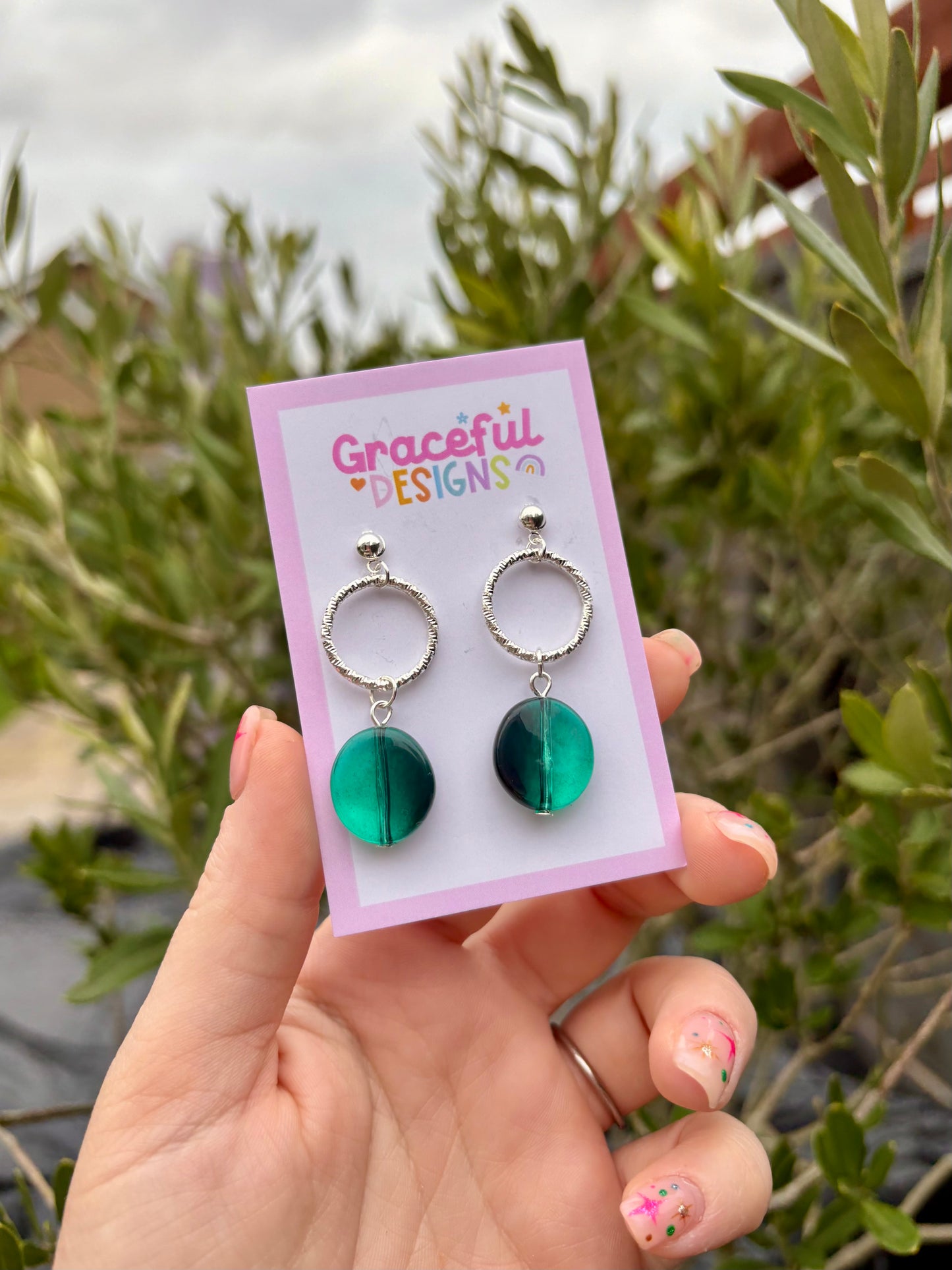 Emerald Green // Silver Circle Studs