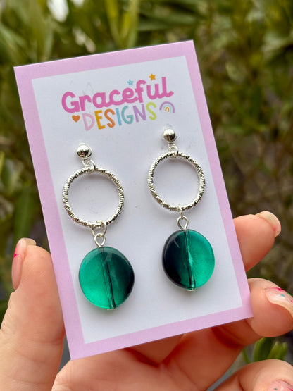 Emerald Green // Silver Circle Studs