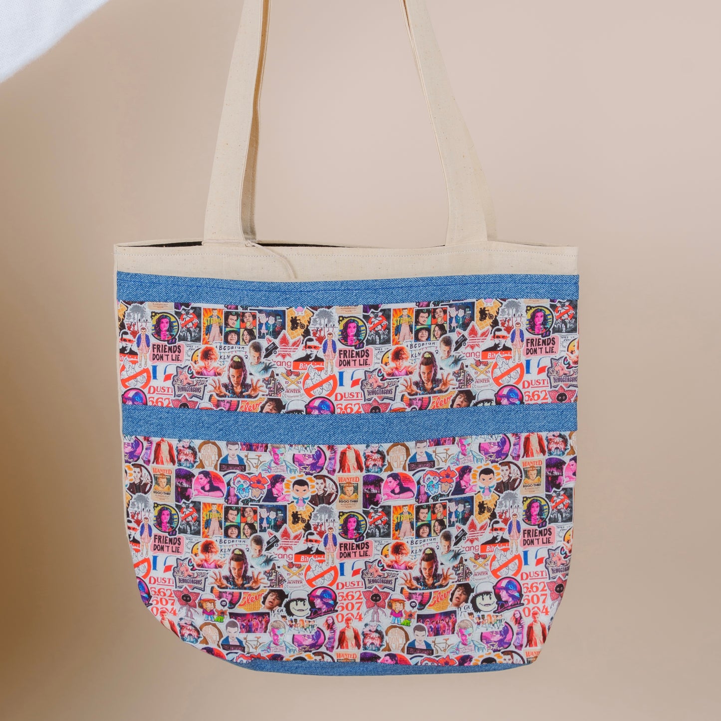 Stranger Thangs Tote Bag // canvas + jeans tote