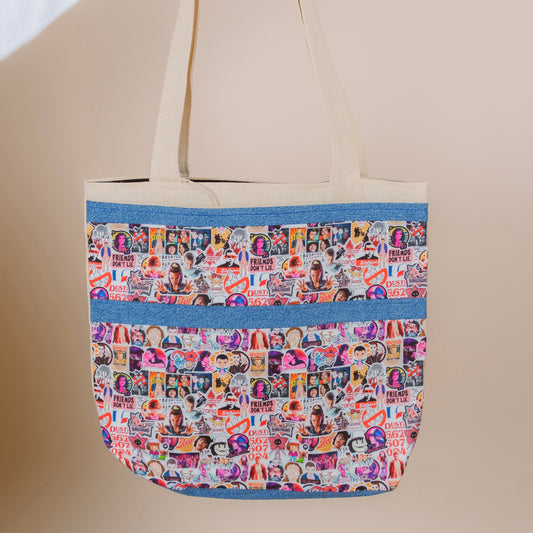 Stranger Thangs Tote Bag // canvas + jeans tote