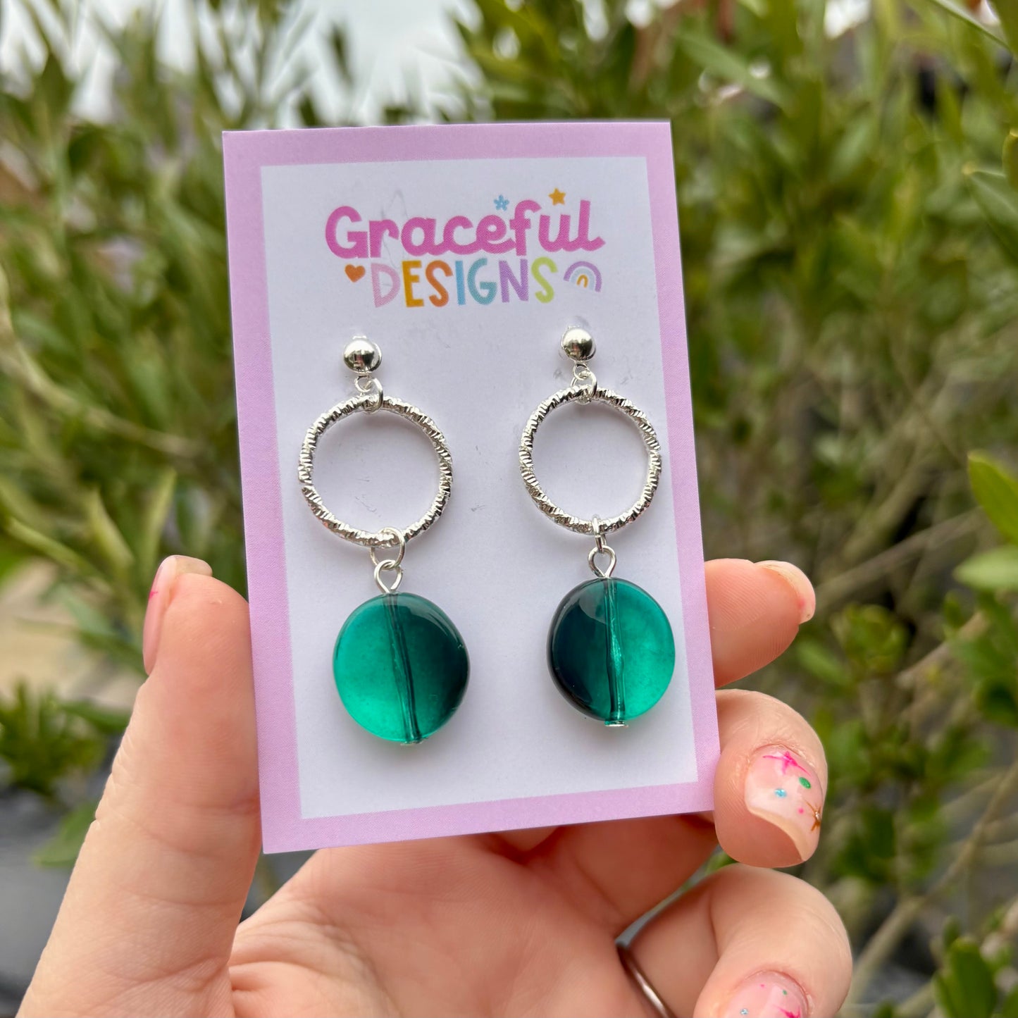 Emerald Green // Silver Circle Studs