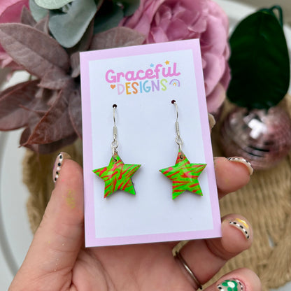Neon Safari // neon tiger/zebra print earrings