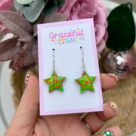 Neon Safari // neon tiger/zebra print earrings