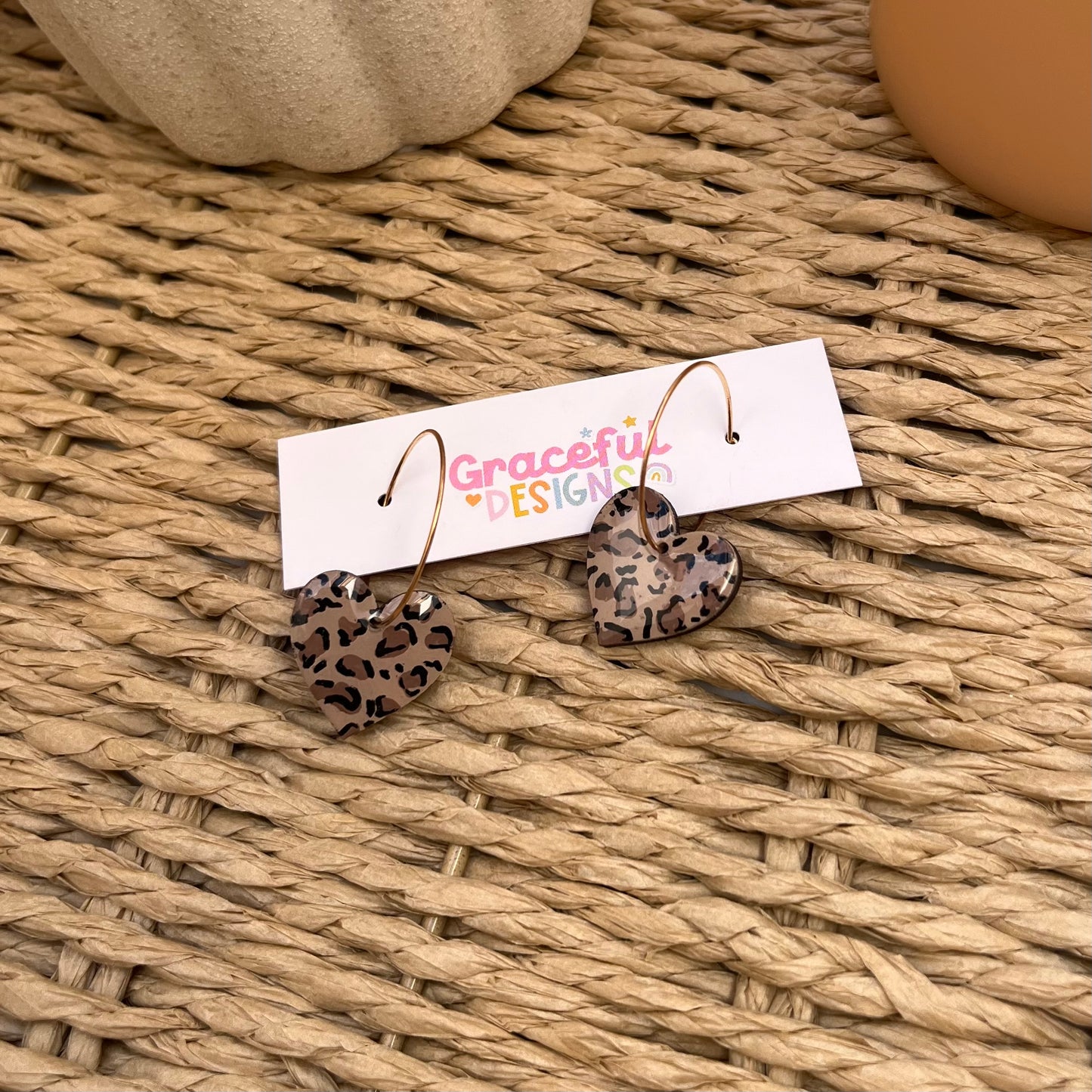 Leopard Print Heart Hoops
