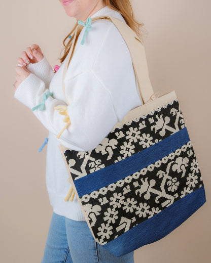 Flower Tote Bag // canvas + jeans tote