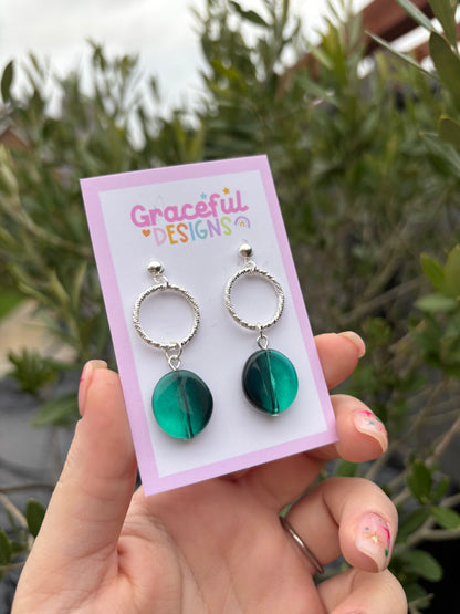 Emerald Green // Silver Circle Studs