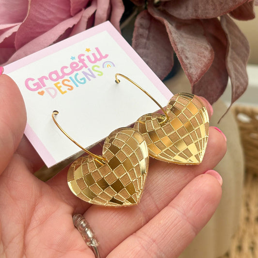 Gold Mirrorball Heart Earrings