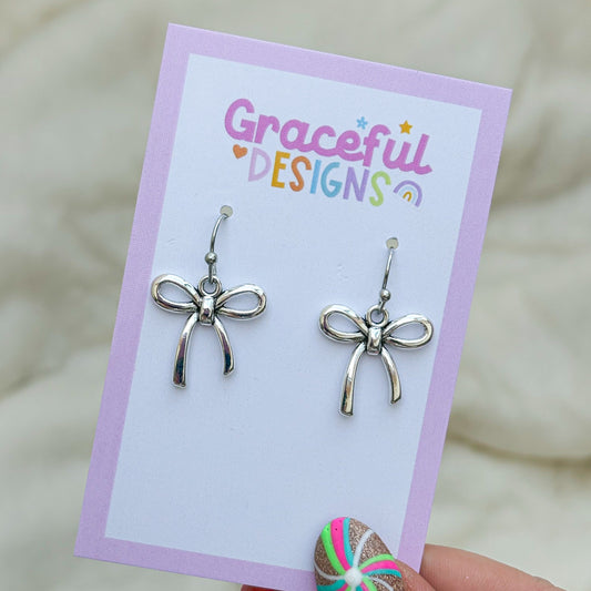 Silver Simple Bow Earrings