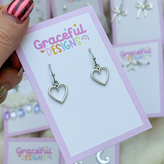 Silver Hollow Heart Earrings