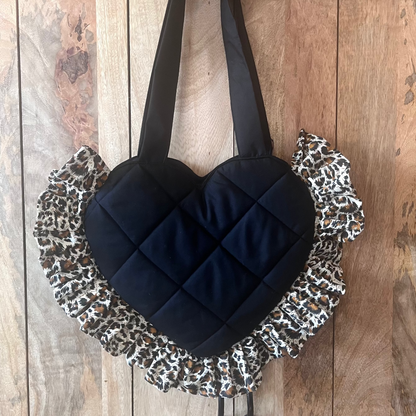 Small Leopard Print Frill Heart Tote Bag