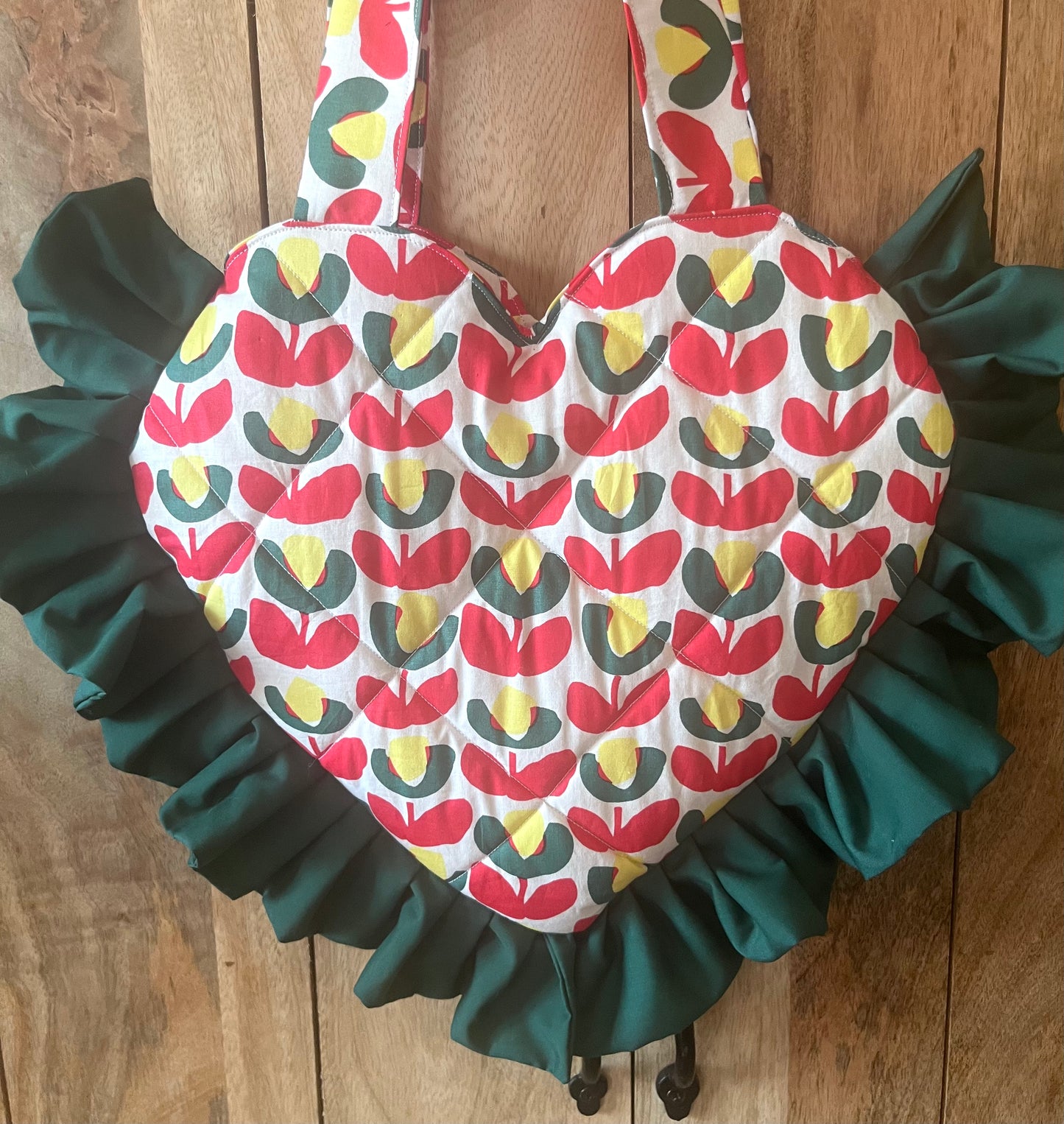 Small Bright Fabric Frill Heart Tote Bag
