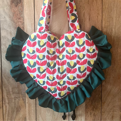 Small Bright Fabric Frill Heart Tote Bag
