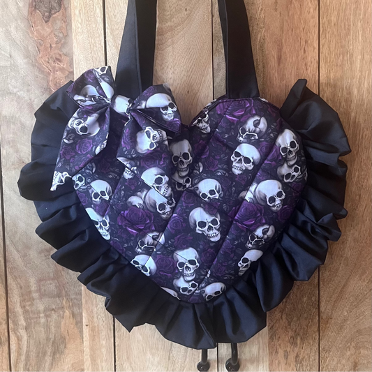Small Skull Frill Heart Tote Bag (with bow)