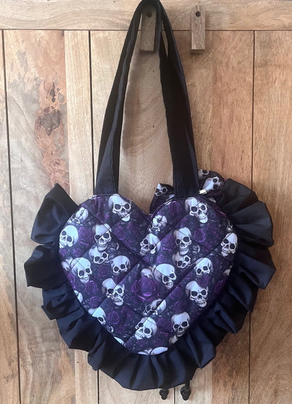 Small Skull Frill Heart Tote Bag (with bow)