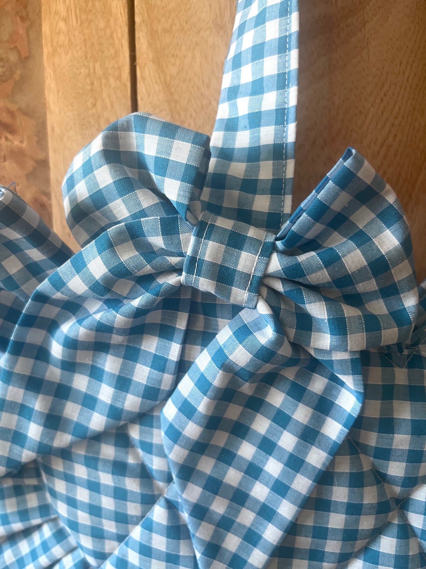 Small Blue Gingham Frill Heart Tote Bag (with bow)