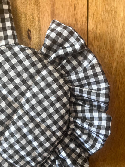 Small Black Gingham Frill Heart Tote Bag