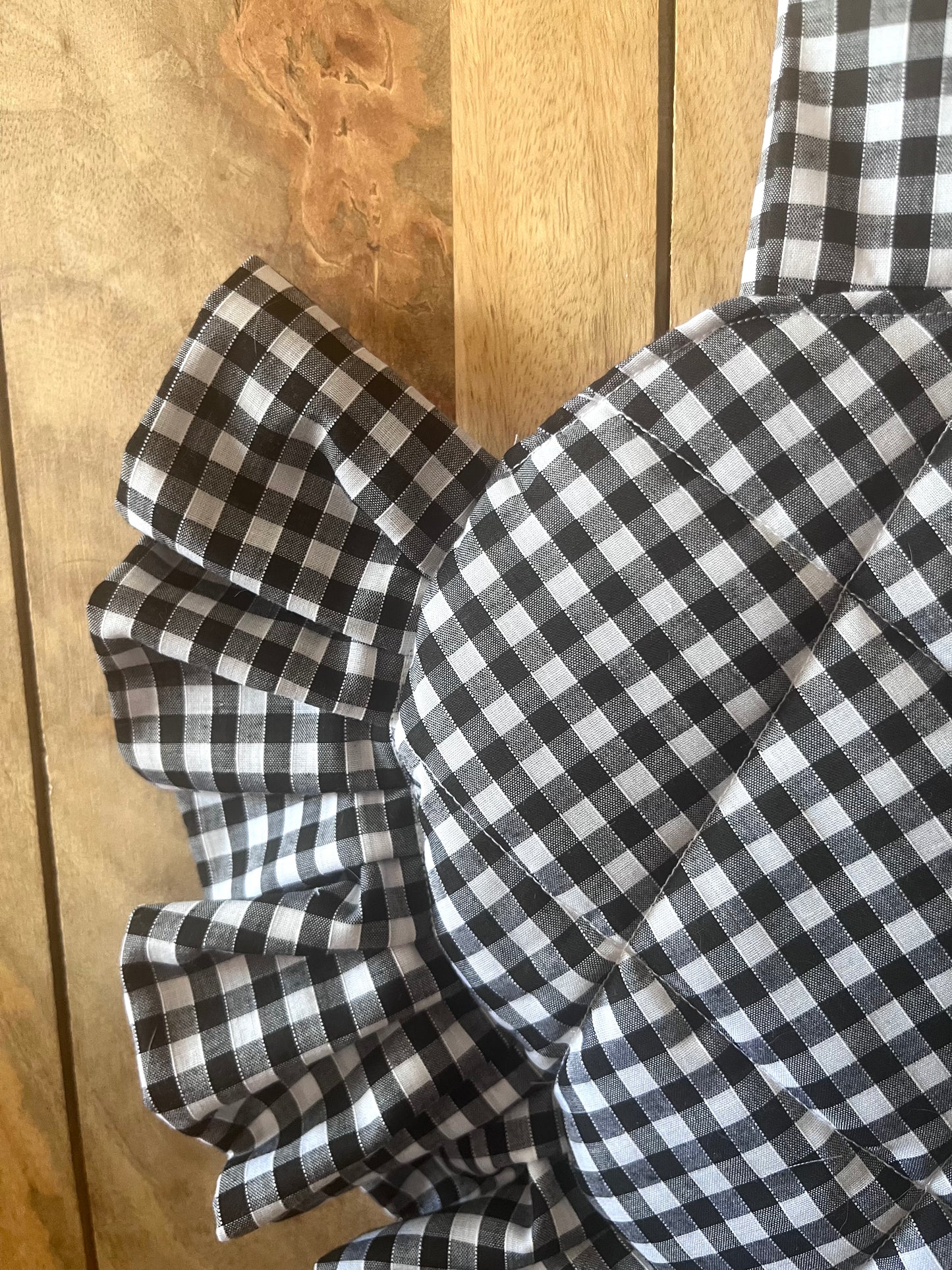 Small Black Gingham Frill Heart Tote Bag