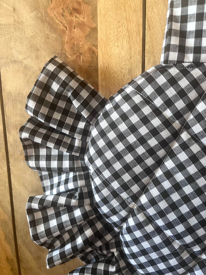 Small Black Gingham Frill Heart Tote Bag