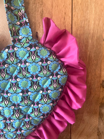 Small Bright Pattern Frill Heart Tote Bag (with bow)