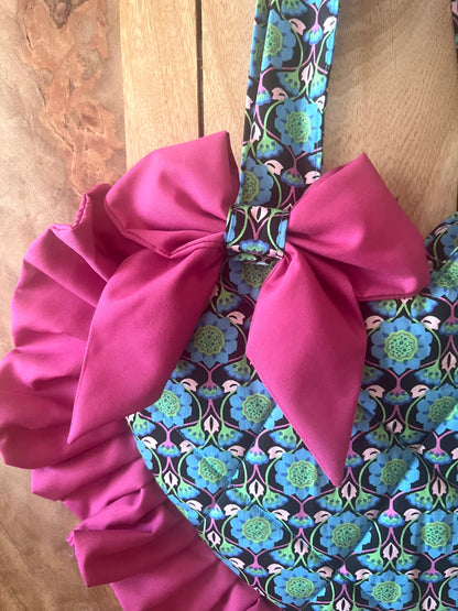 Small Bright Pattern Frill Heart Tote Bag (with bow)