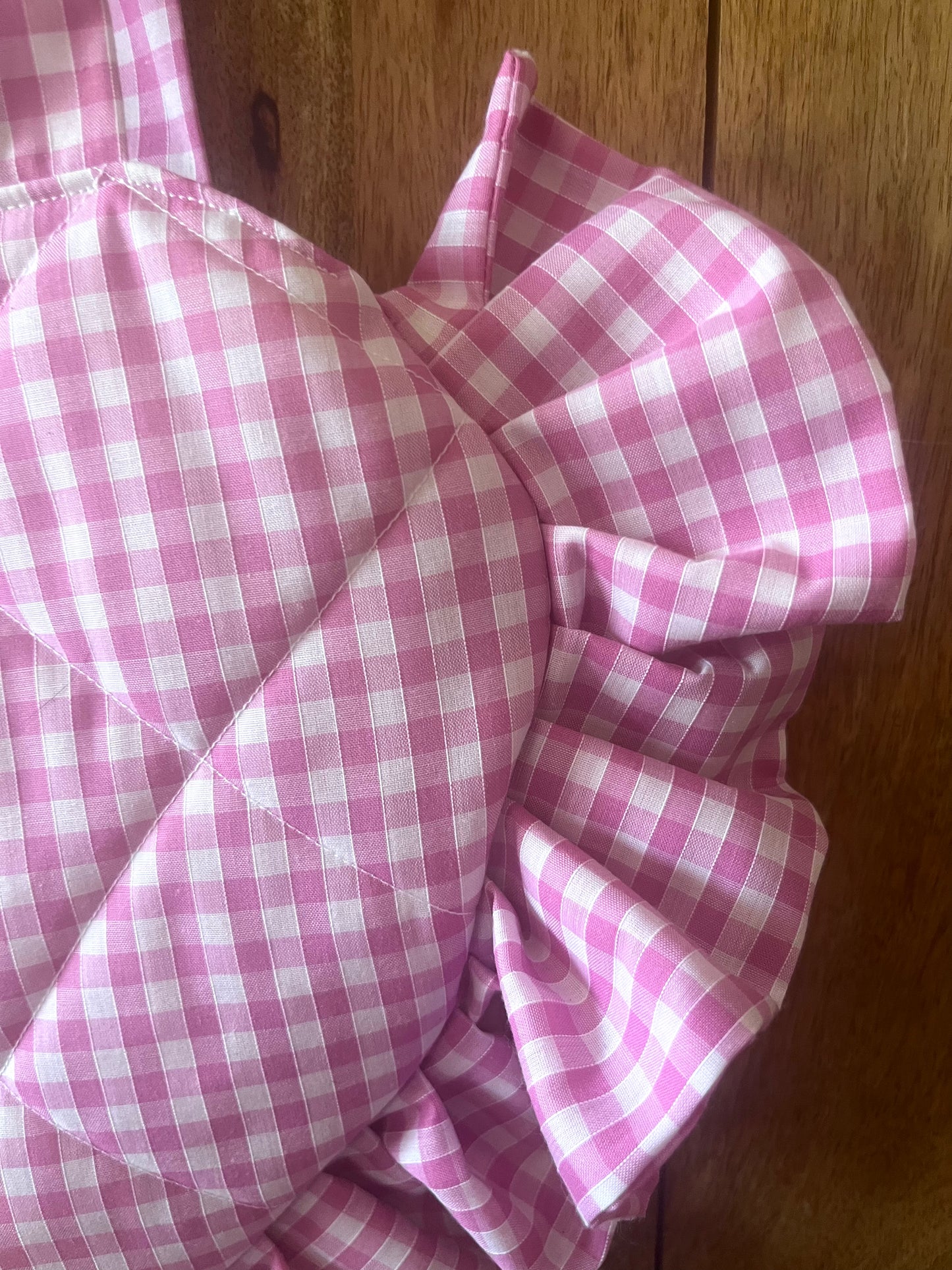 Small Pink Gingham Frill Heart Tote Bag