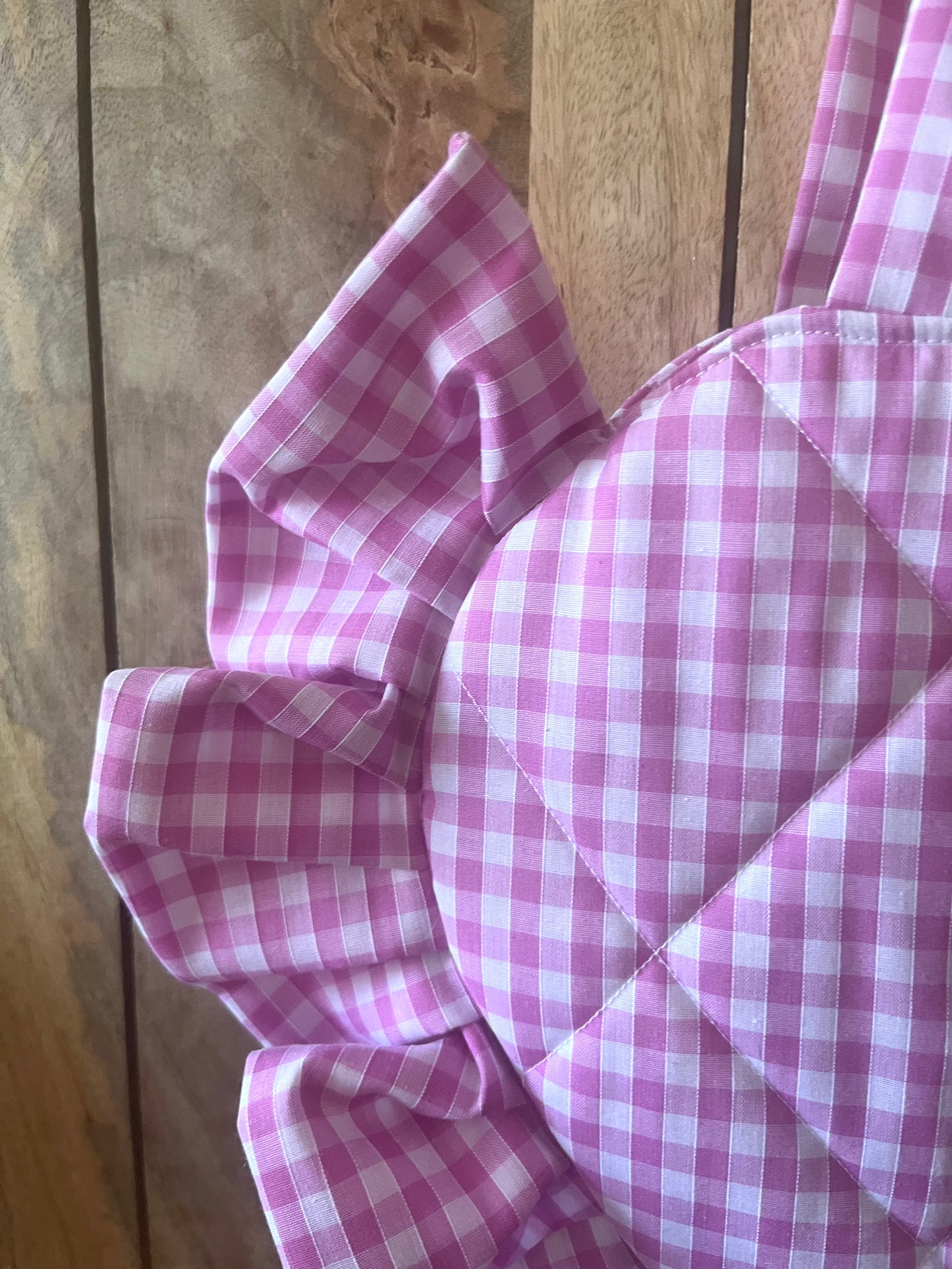 Small Pink Gingham Frill Heart Tote Bag
